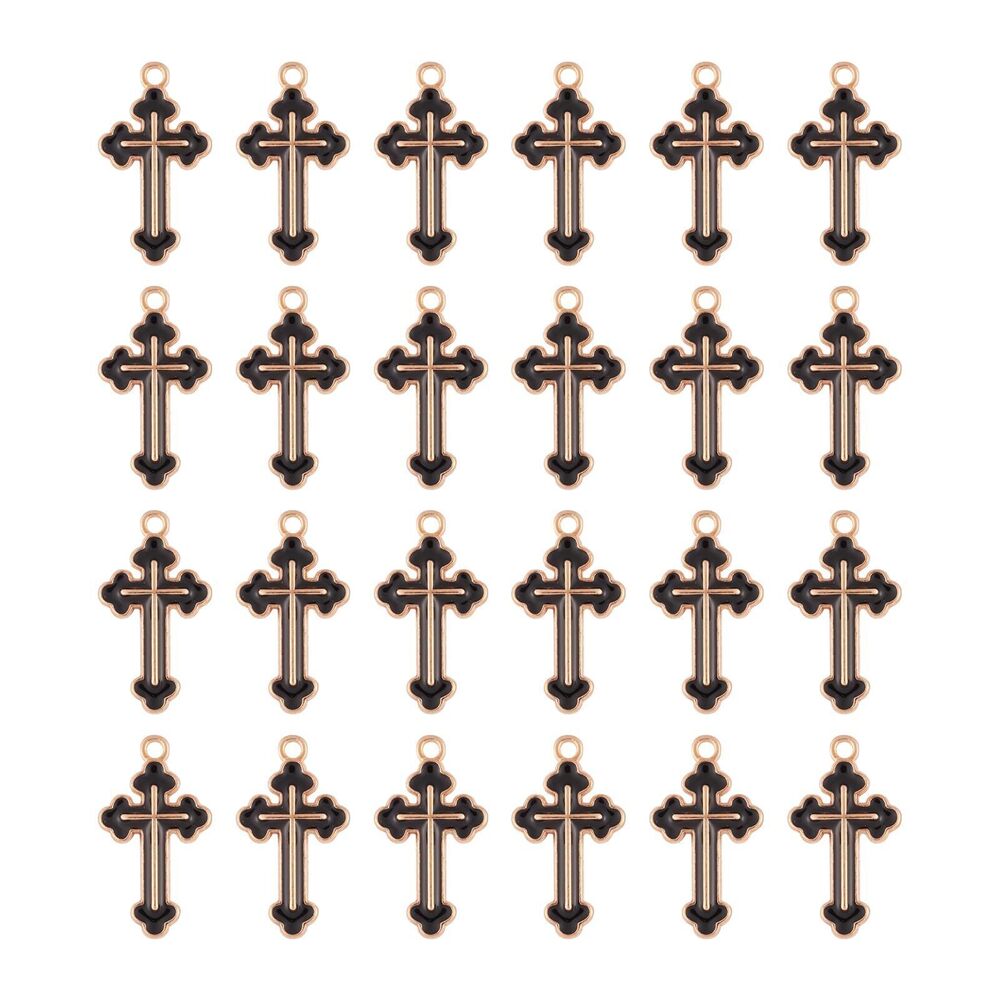 3100 Elecrelive 100Pcs Black Cross Pendants Enamel Gothic Charms Crucifix